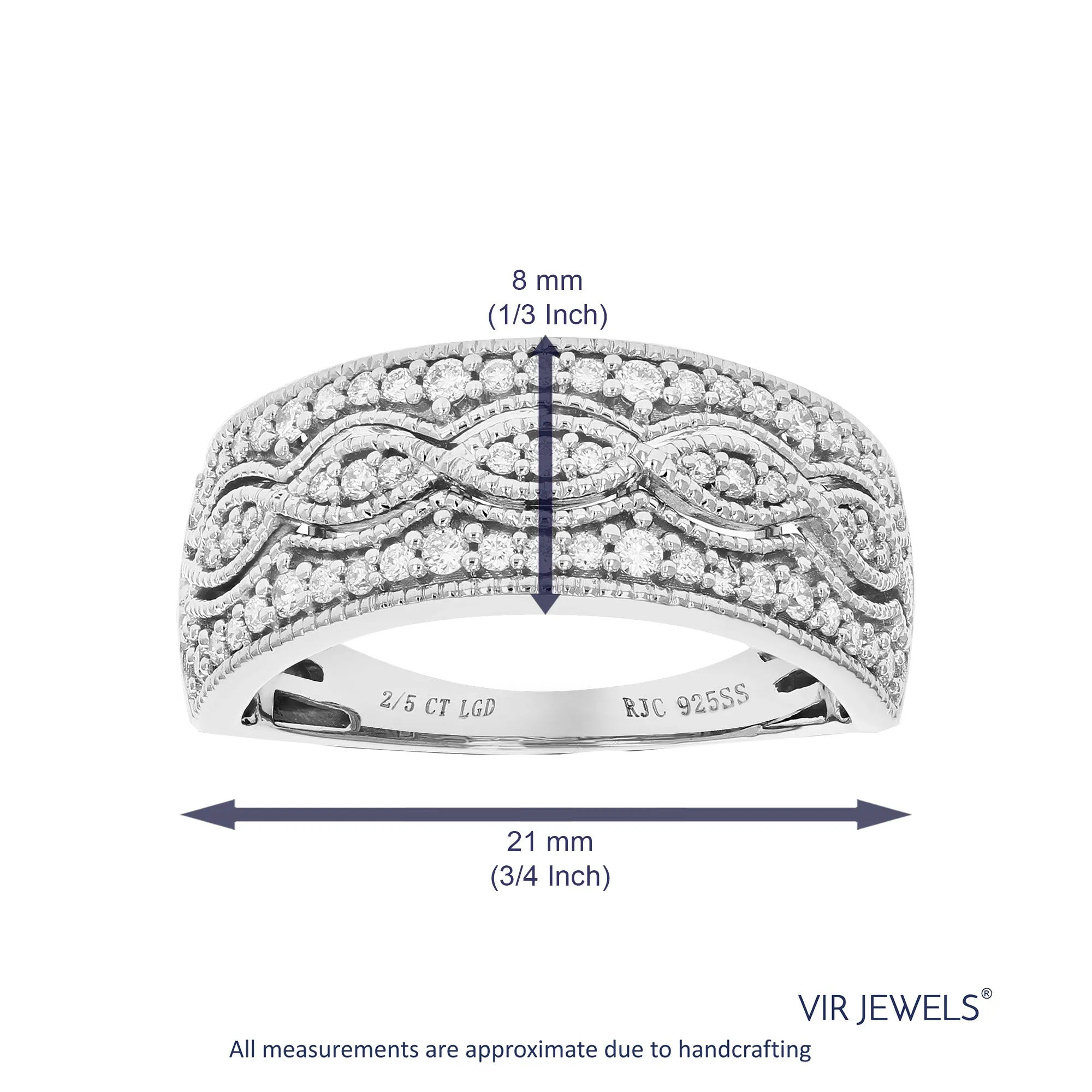 2/5 cttw Lab Grown Diamond Twisted Wedding Band Sterling Silver