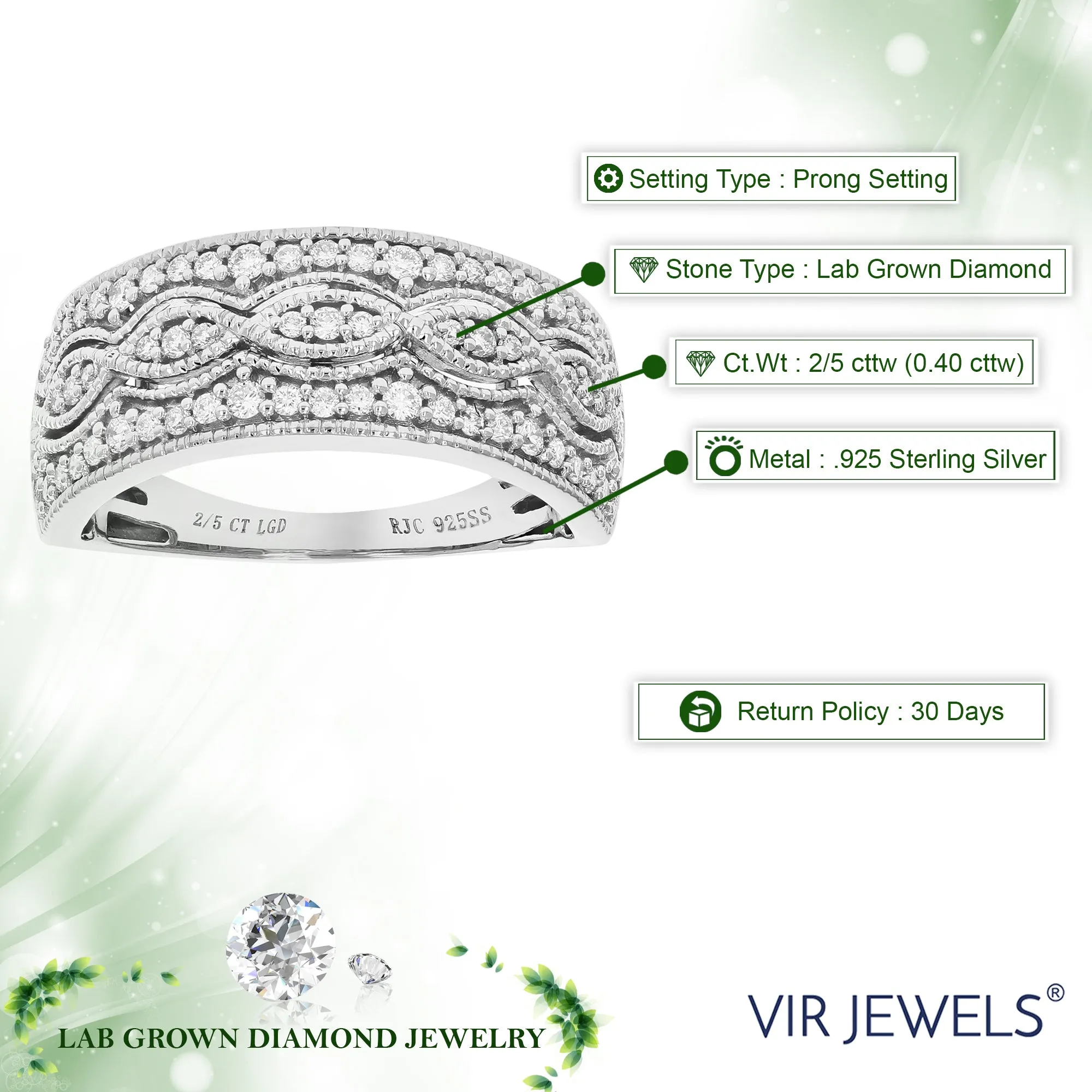 2/5 cttw Lab Grown Diamond Twisted Wedding Band Sterling Silver