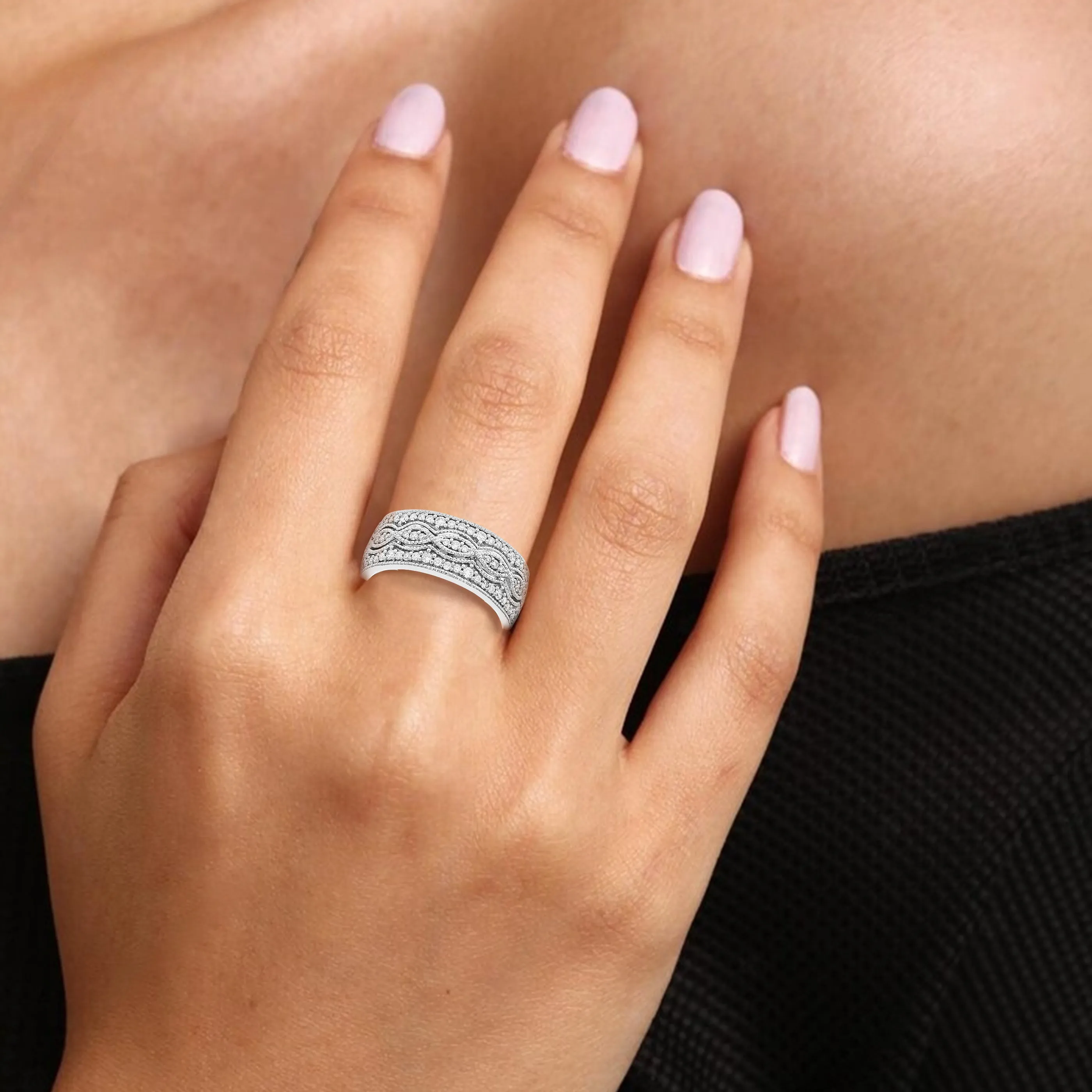 2/5 cttw Lab Grown Diamond Twisted Wedding Band Sterling Silver