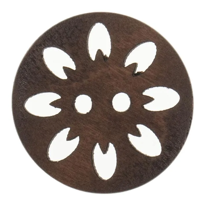 25mm Eco Button | 2 Hole Flower Cut Out | Wood | Brown