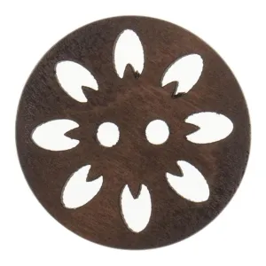25mm Eco Button | 2 Hole Flower Cut Out | Wood | Brown