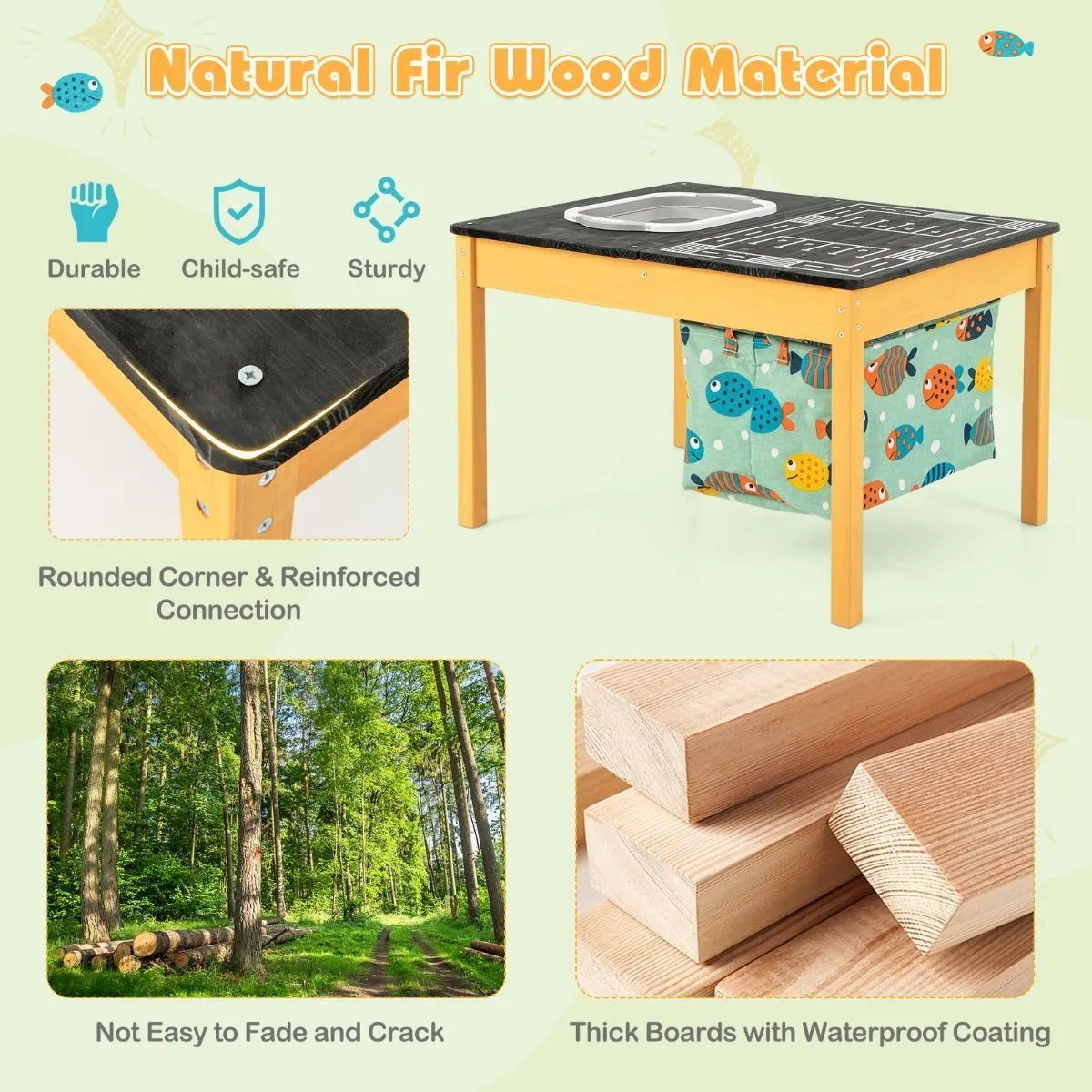 3-in-1  Eco Wood Montessori Kids Activity Table with Storage | Sand & Water Play | 3 Years 