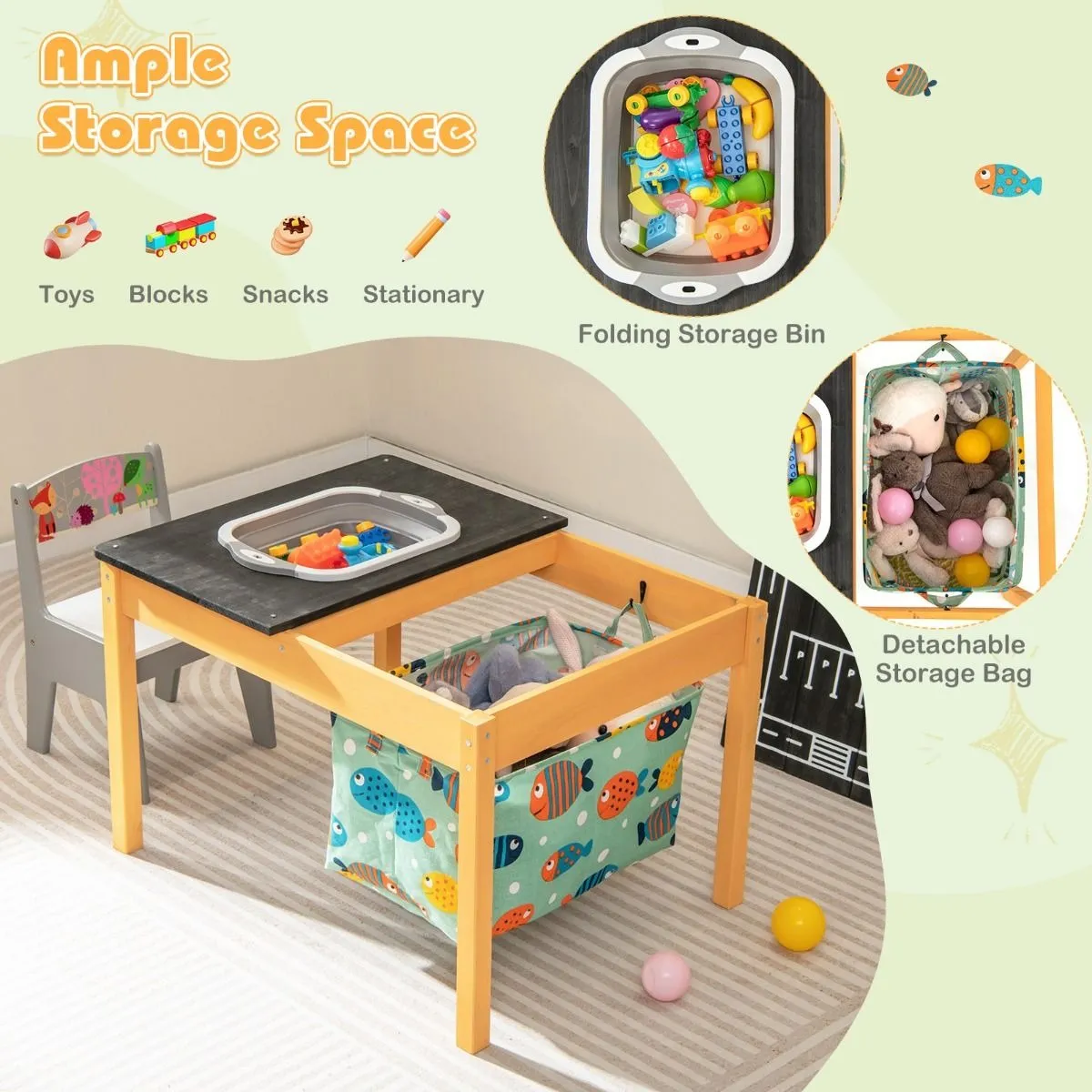 3-in-1  Eco Wood Montessori Kids Activity Table with Storage | Sand & Water Play | 3 Years 