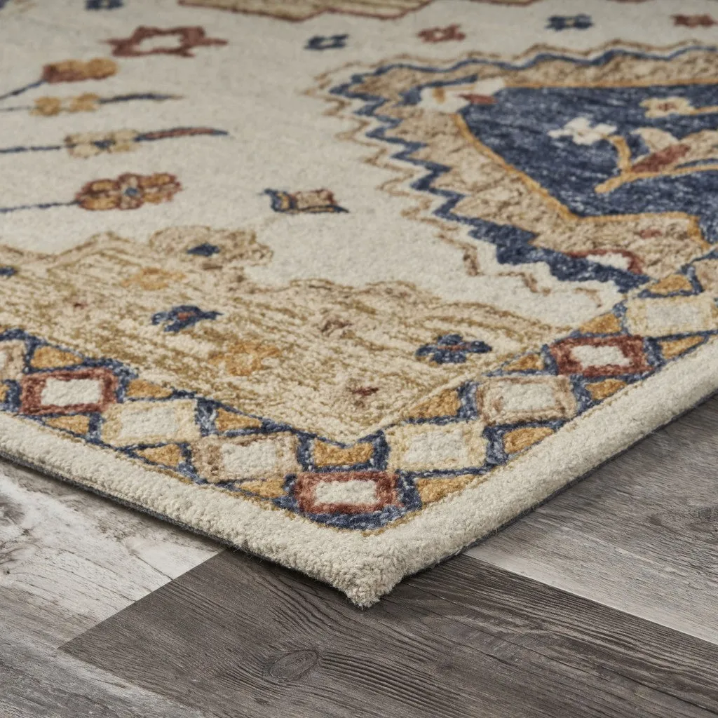 3’ x 5’ Gold and Blue Boho Chic Area Rug