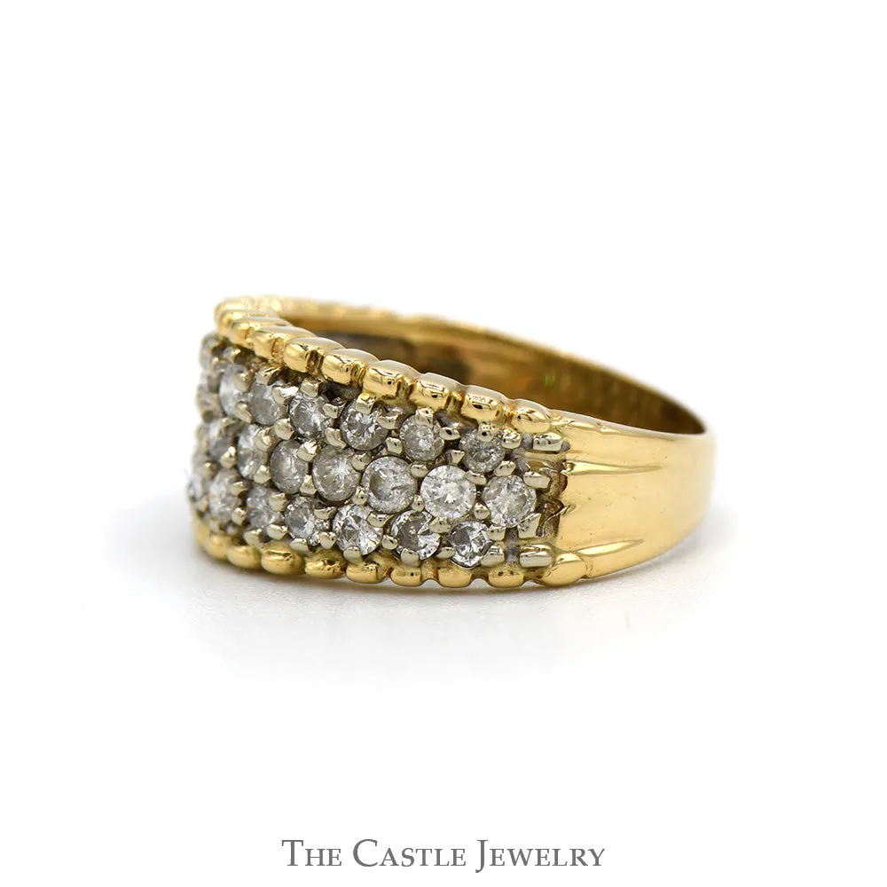 3/4cttw Diamond Cluster Band with Beaded Edges in 14k Yellow Gold