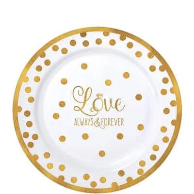 7" Sparkling Gold Wedding Premium Plastic Lunch Plates