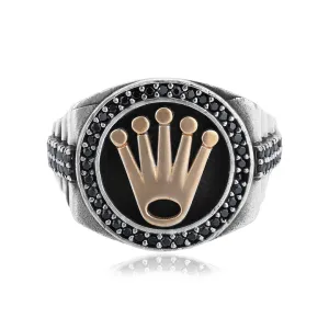 925 Iconic Kings Crown Sterling Silver Oxidised Ring