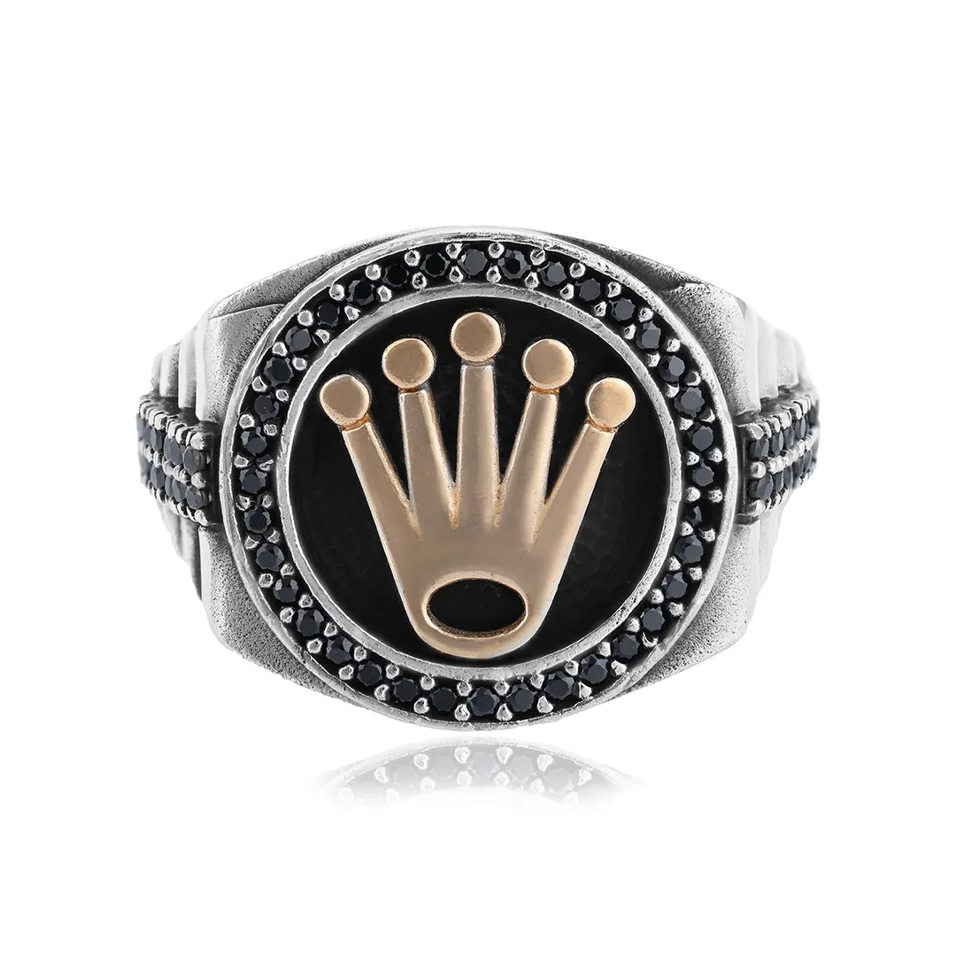 925 Iconic Kings Crown Sterling Silver Oxidised Ring