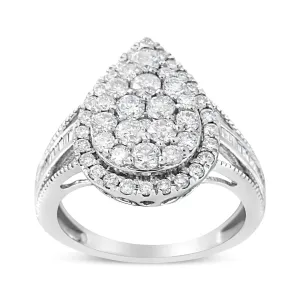 .925 Sterling Silver 1 1/2 Cttw Round-Cut Diamond Pear Shaped Halo Cocktail Ring (I-J Color, I1-I2 Clarity)