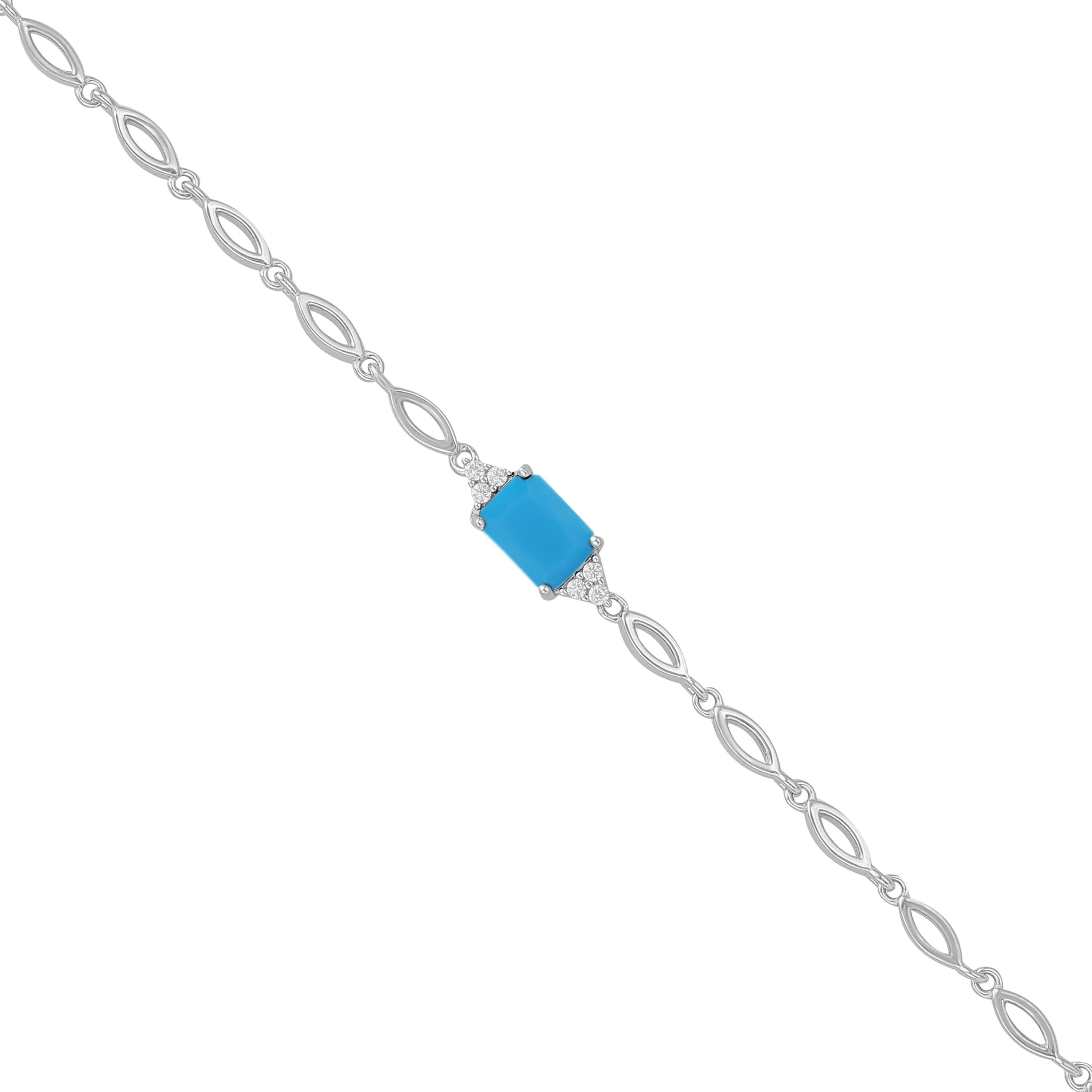 925 Sterling Silver December Month Square Turquoise Birthstone Bracelet For Women