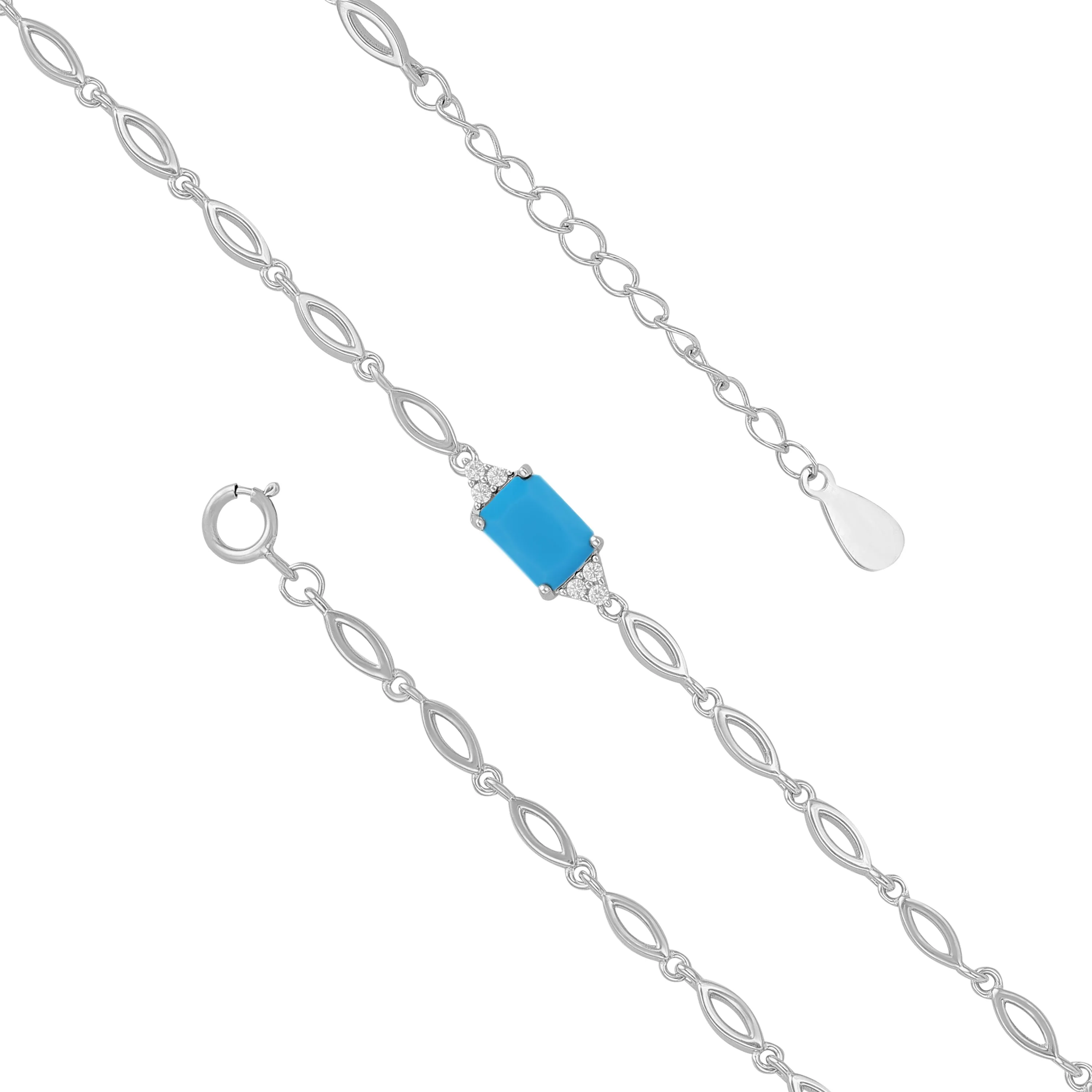925 Sterling Silver December Month Square Turquoise Birthstone Bracelet For Women
