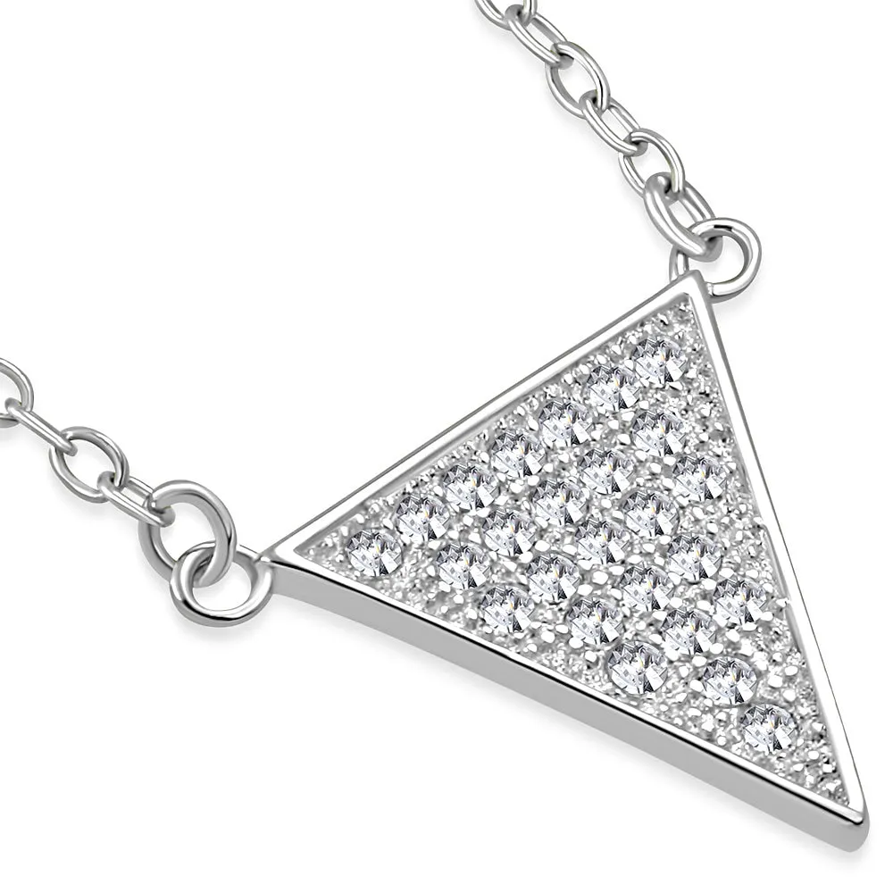 925 Sterling Silver White CZ Triangle Womens Pendant Necklace