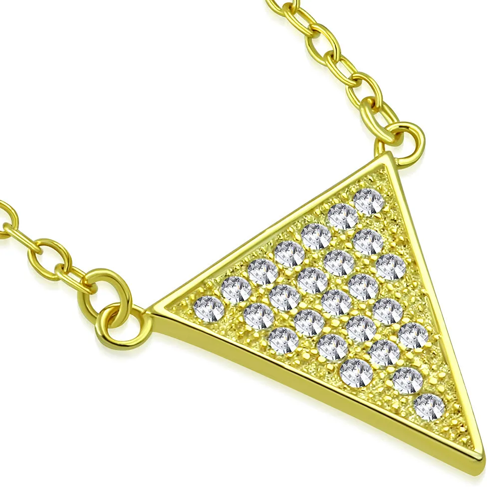 925 Sterling Silver White CZ Triangle Womens Pendant Necklace