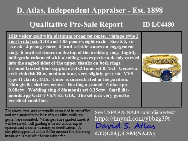 .98ctw Sapphire & Diamond Wedding Set by Van Craeynest