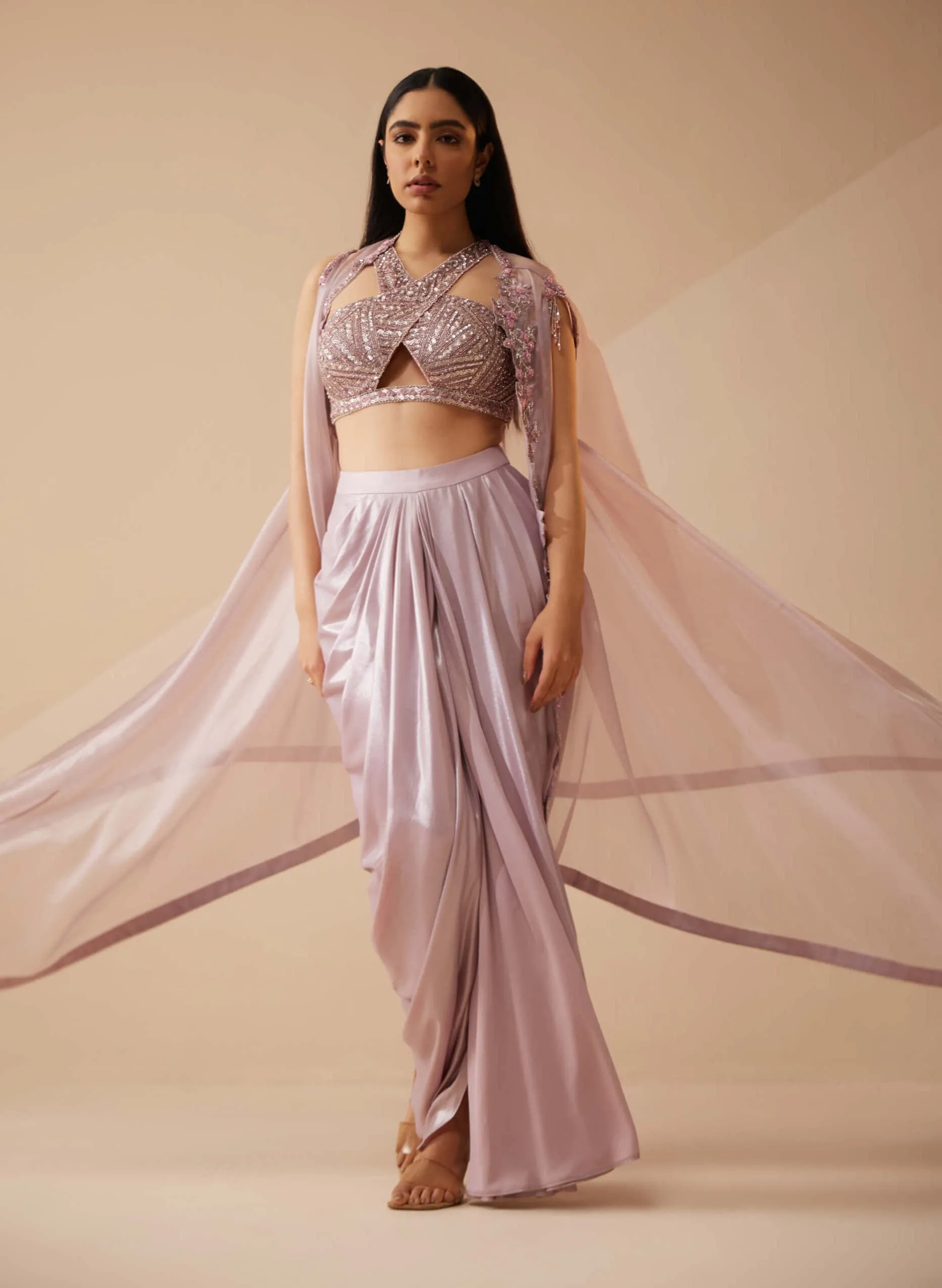Abigail lilac cape and draped skirt set