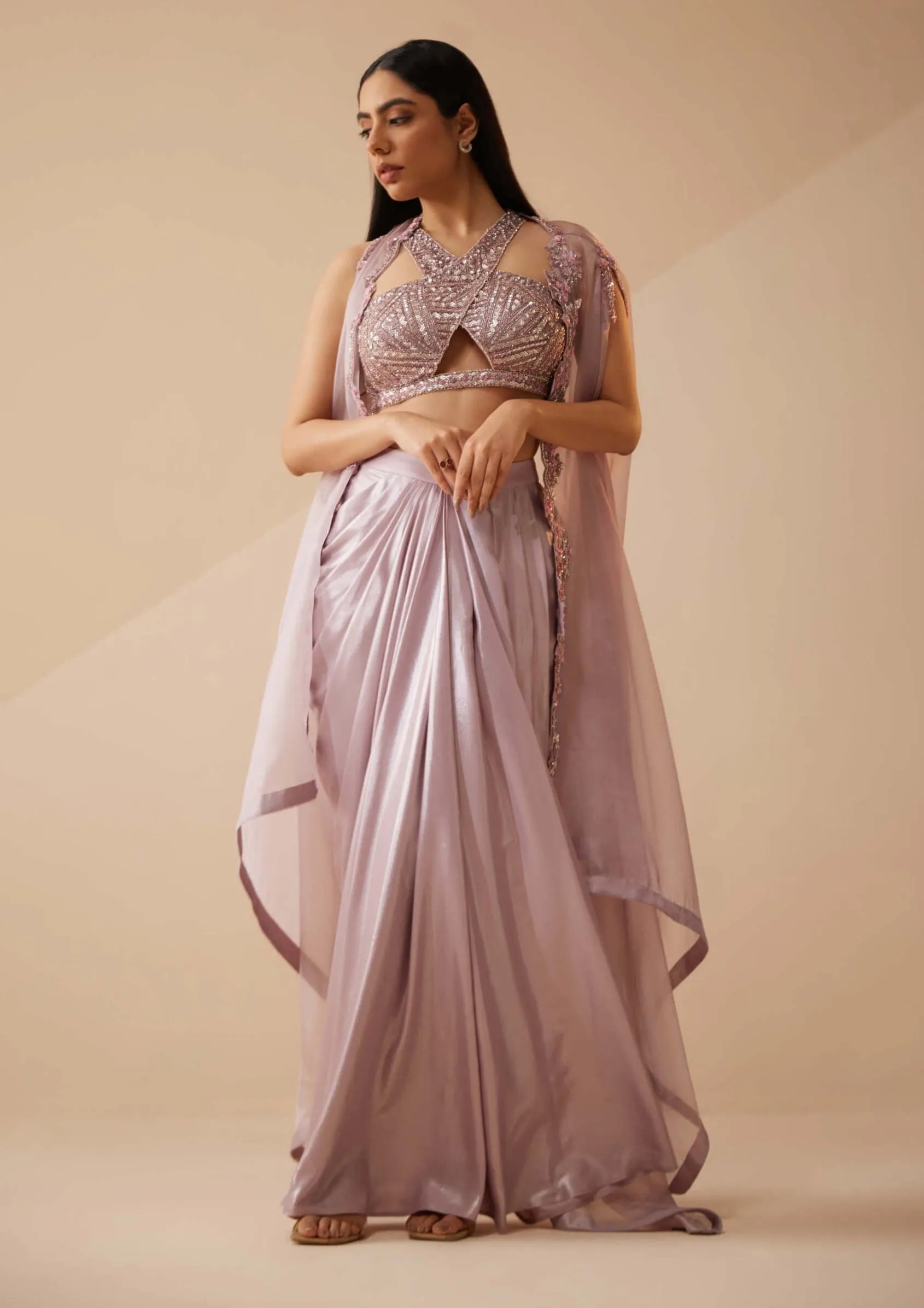 Abigail lilac cape and draped skirt set