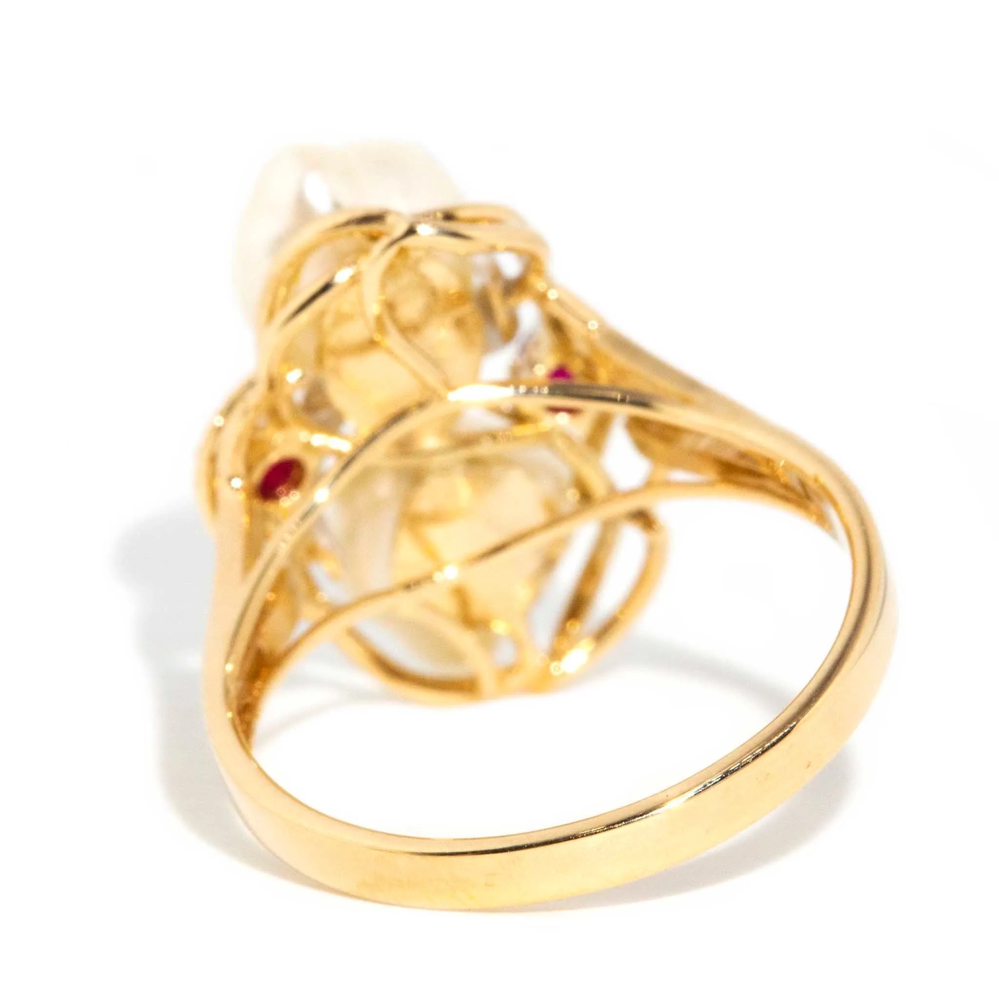 Allyssa 1980s Pearl Diamond & Ruby Ring 14ct Gold