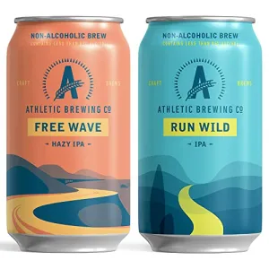 Athletic Brewing Company Craft Non Alcoholic Beer - Mix 12-Pack - Run Wild IPA and Free Wave Hazy IPA - Low-Calorie, Award Winning - All Natural Ingredients For Great Tasting Drink - 12 Fl Oz Cans