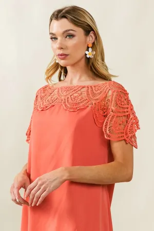 BiBi Crochet Lace Yoke Detailed Wrinkled Dress