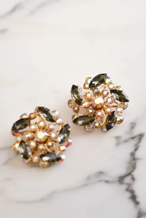 Black Diamond and Aurora Borealis Rhinestone Statement Earrings
