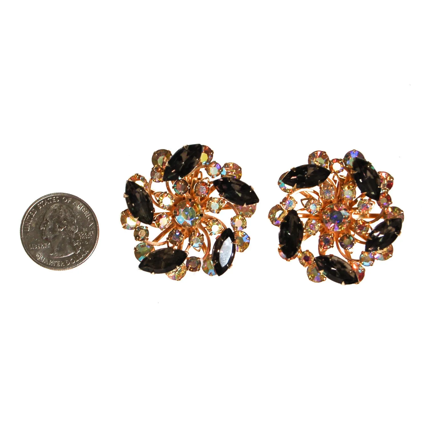 Black Diamond and Aurora Borealis Rhinestone Statement Earrings