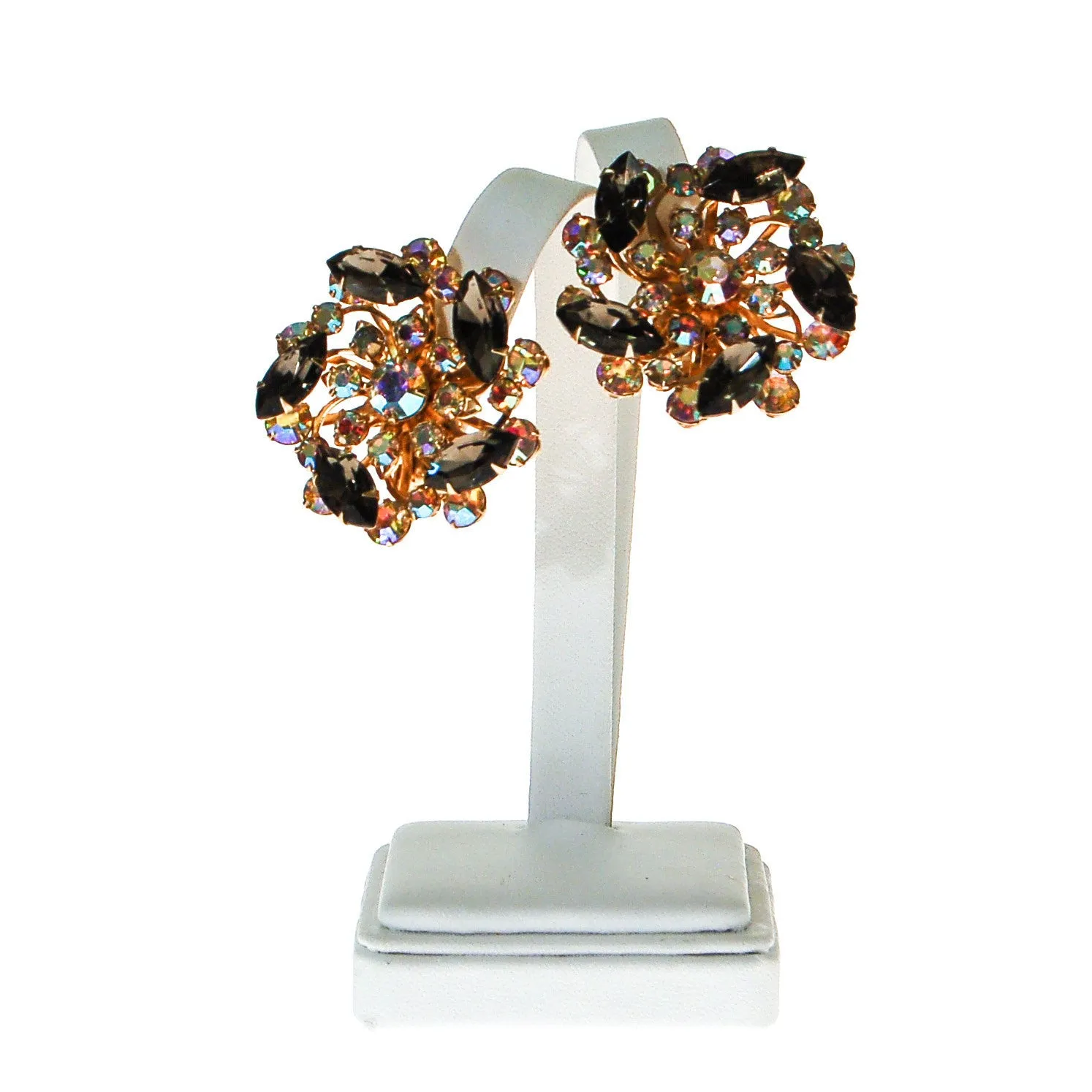 Black Diamond and Aurora Borealis Rhinestone Statement Earrings