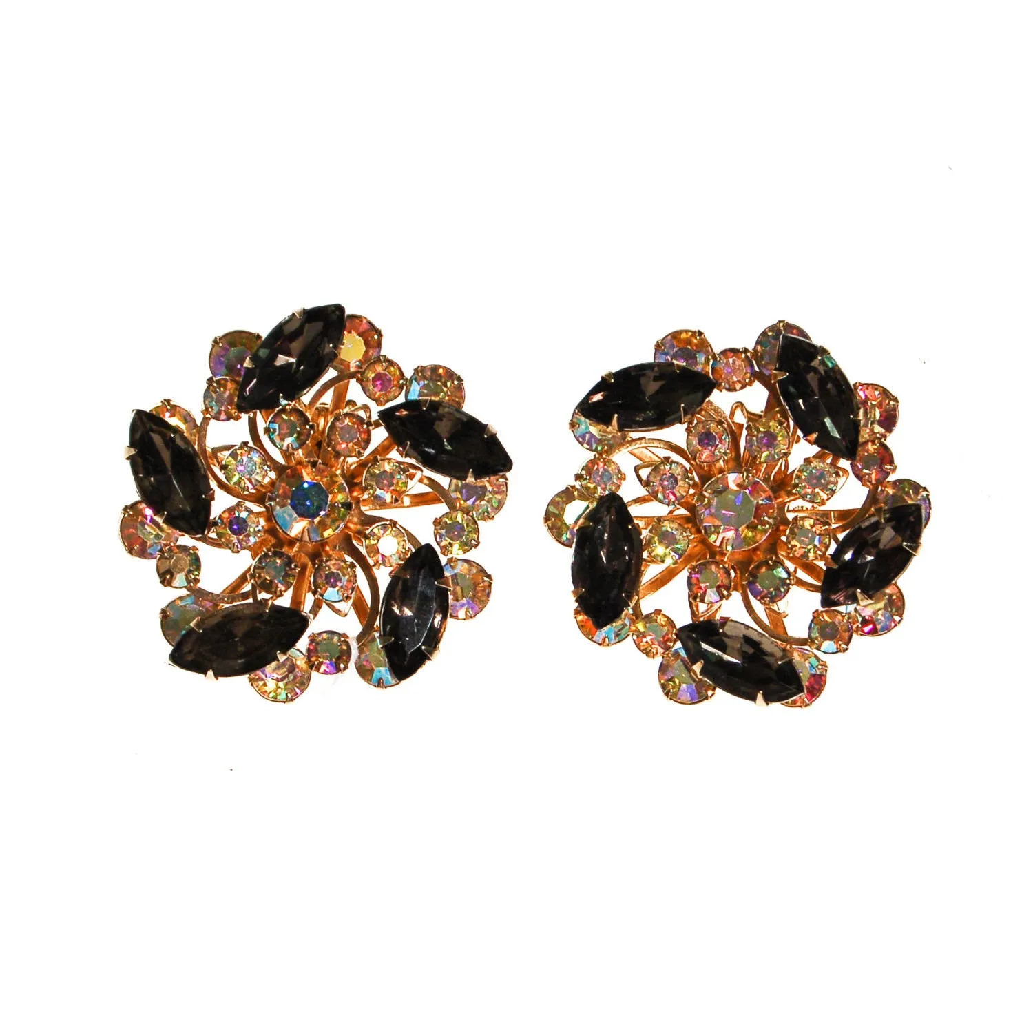 Black Diamond and Aurora Borealis Rhinestone Statement Earrings