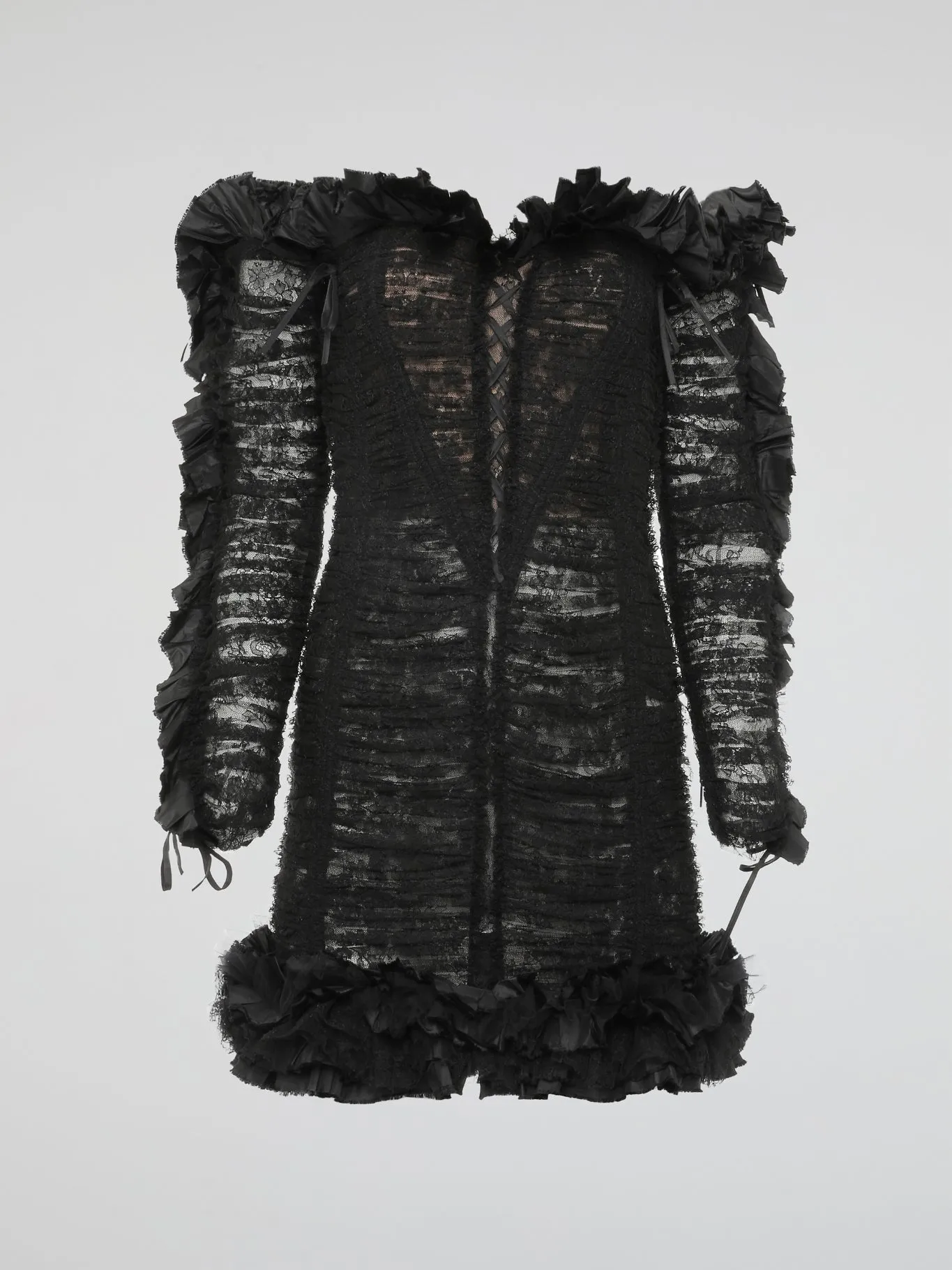 Black Frill Detailed Lace Dress