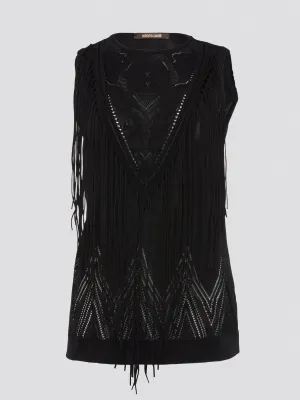 Black Fringe Detailed Top