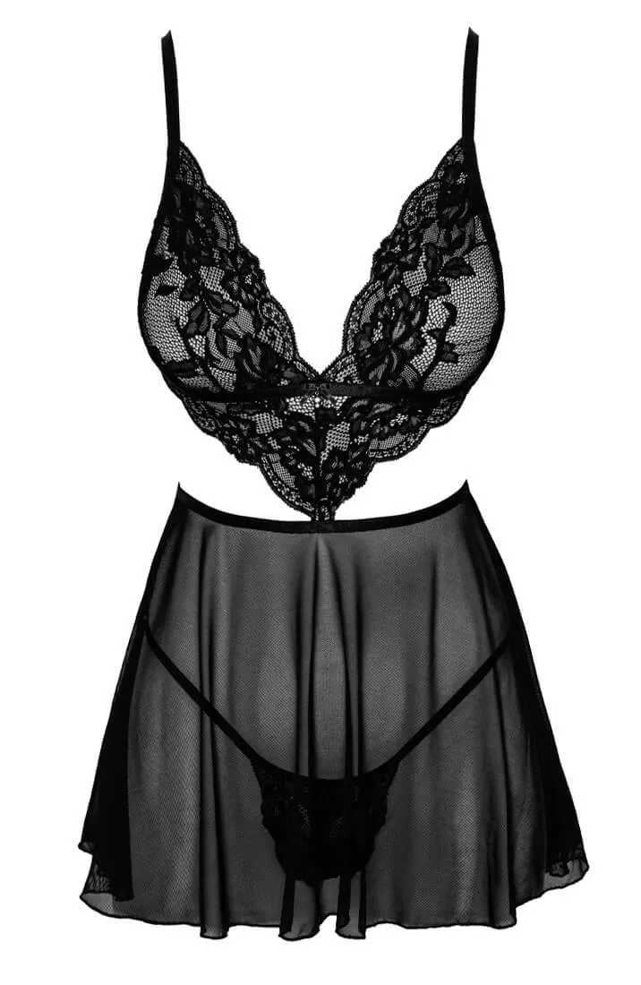 Black lace X mesh chemise - Loved By You