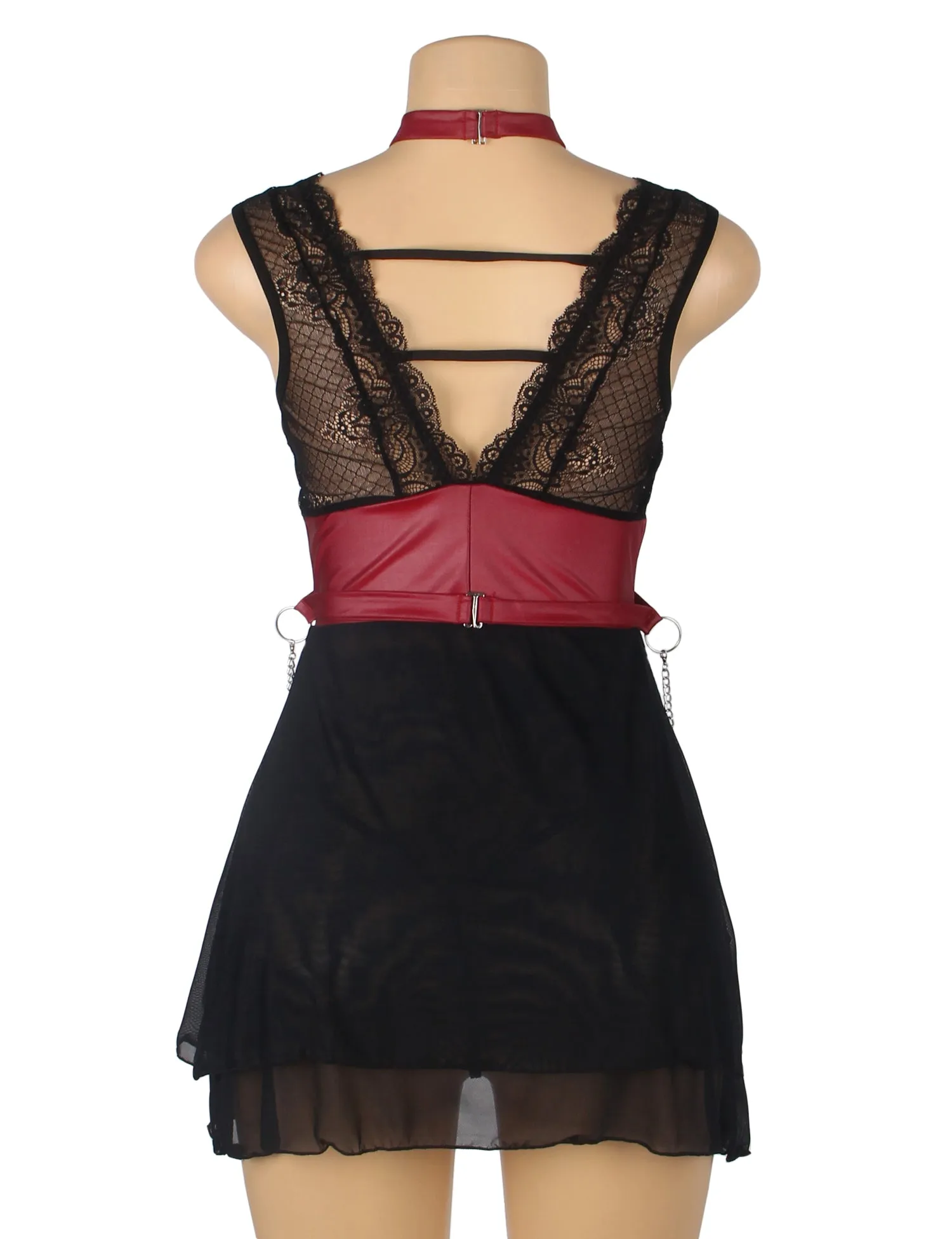 Black Mesh Lace Faux Leather Sexy Bondage Lingerie Egypt