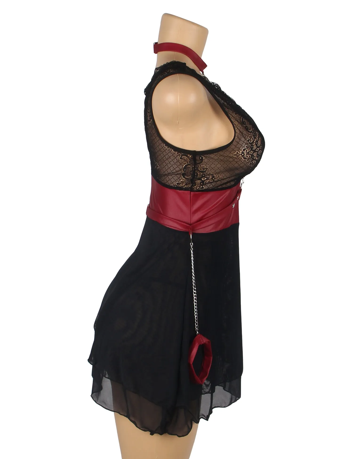 Black Mesh Lace Faux Leather Sexy Bondage Lingerie Egypt