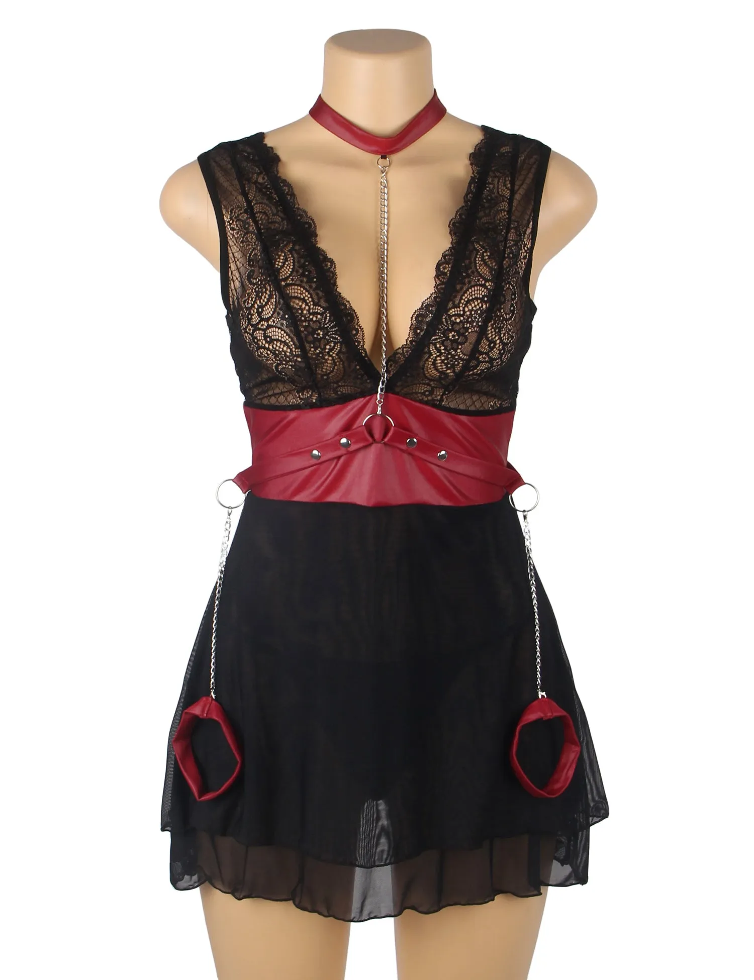 Black Mesh Lace Faux Leather Sexy Bondage Lingerie Egypt