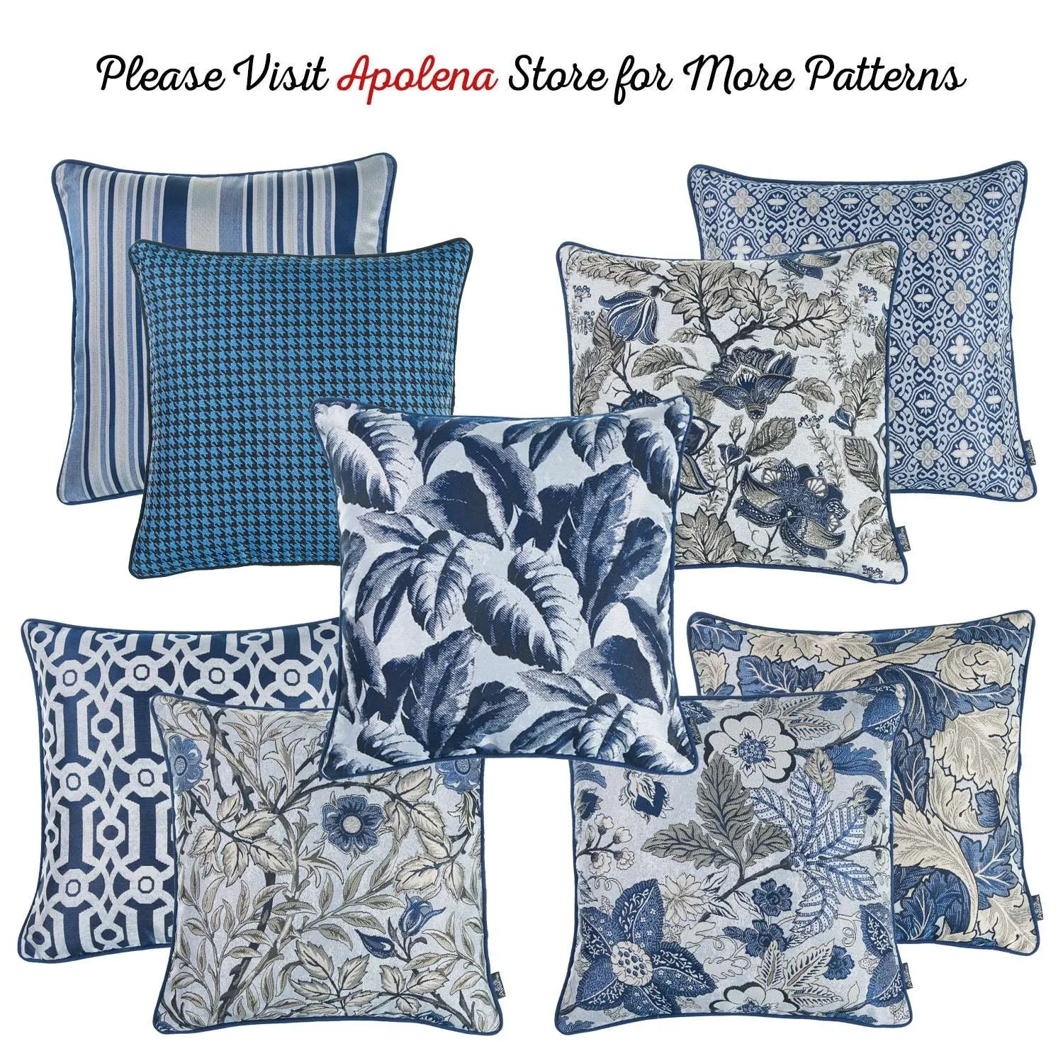 Blue Botanical Pattern Jacquard Throw Pillow