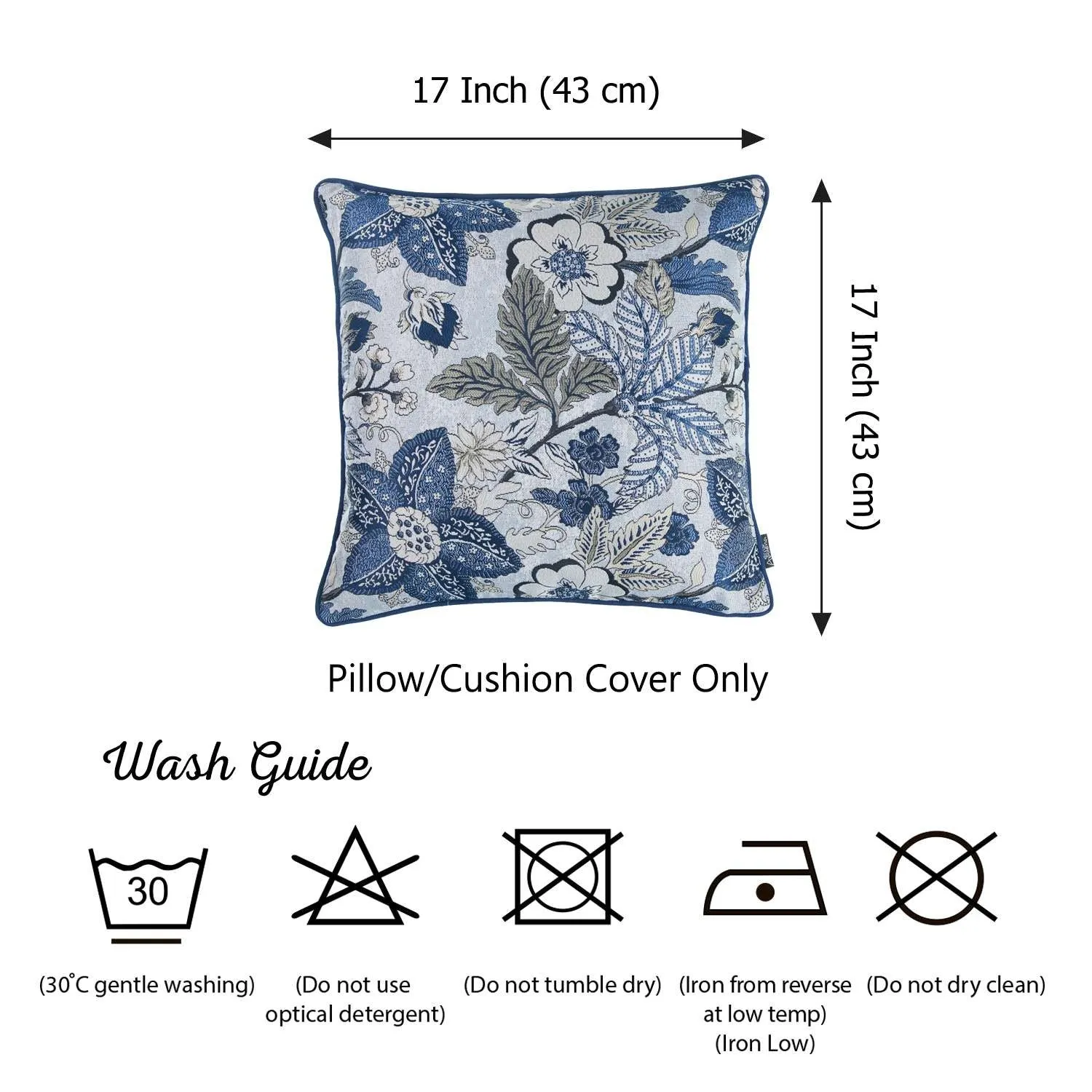 Blue Botanical Pattern Jacquard Throw Pillow