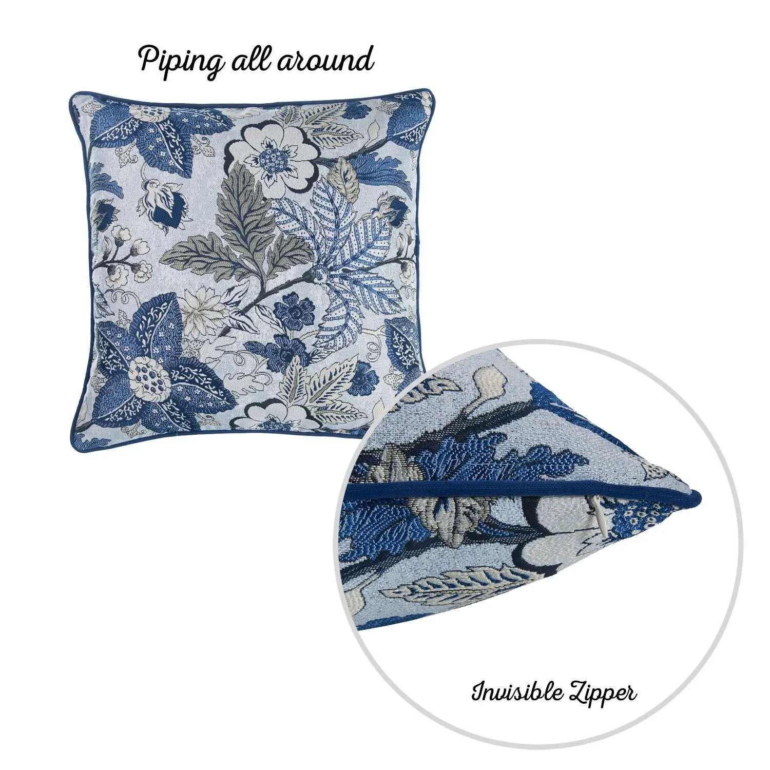 Blue Botanical Pattern Jacquard Throw Pillow