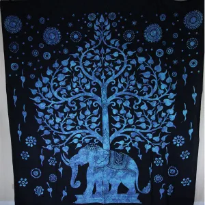 Blue Majestic Elephant & Tree Of Life Tapestry