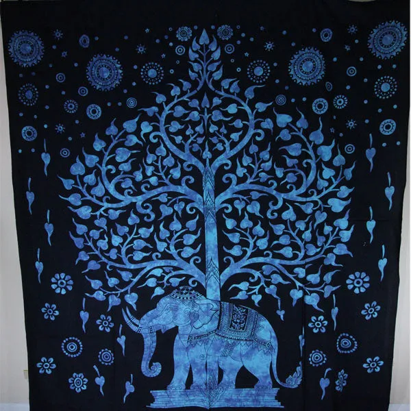 Blue Majestic Elephant & Tree Of Life Tapestry