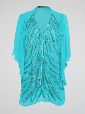 Blue Sequin Detailed Kaftan