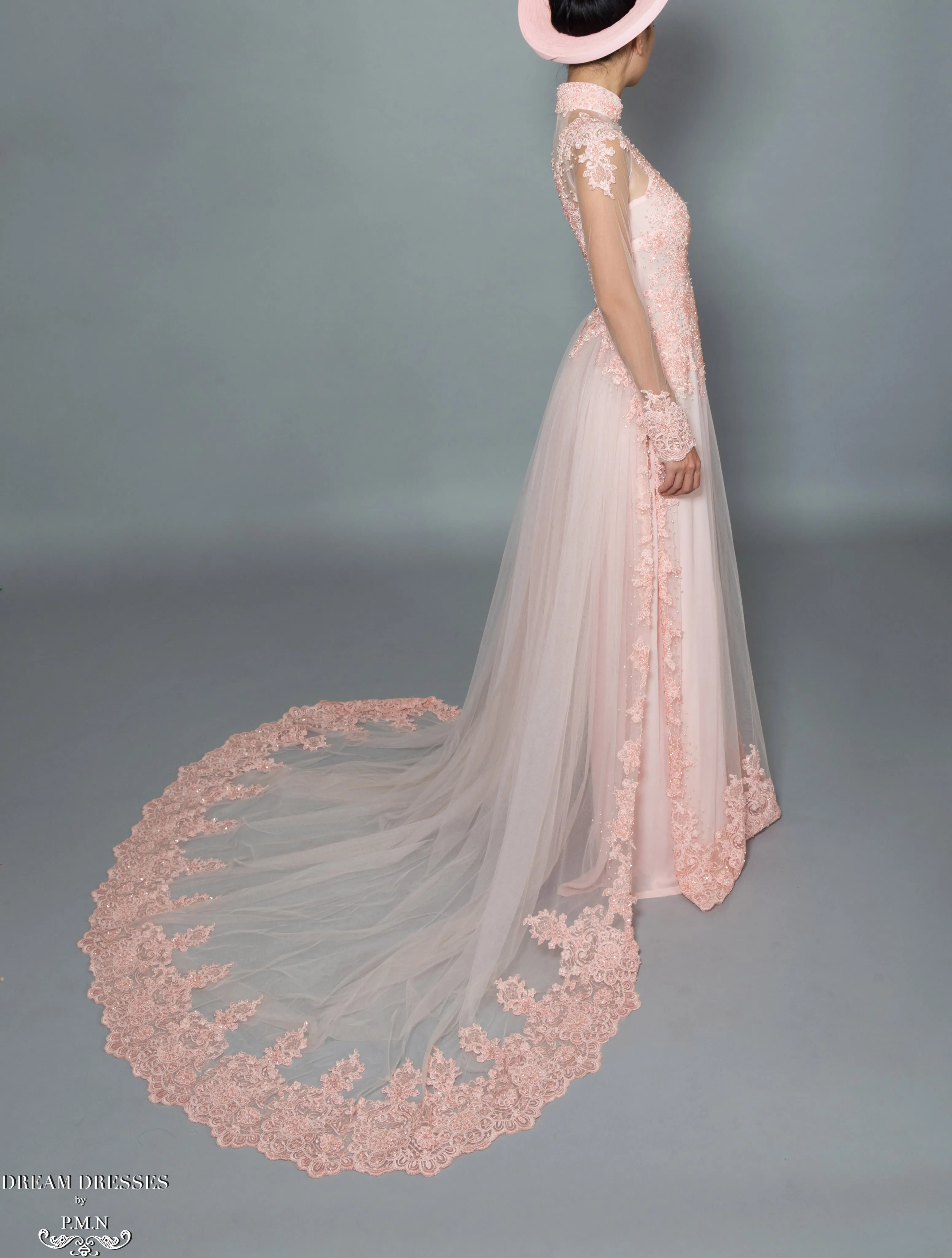 Blush Pink Bridal Ao Dai | Vietnamese Bridal Dress with Embellishment (#TALA)