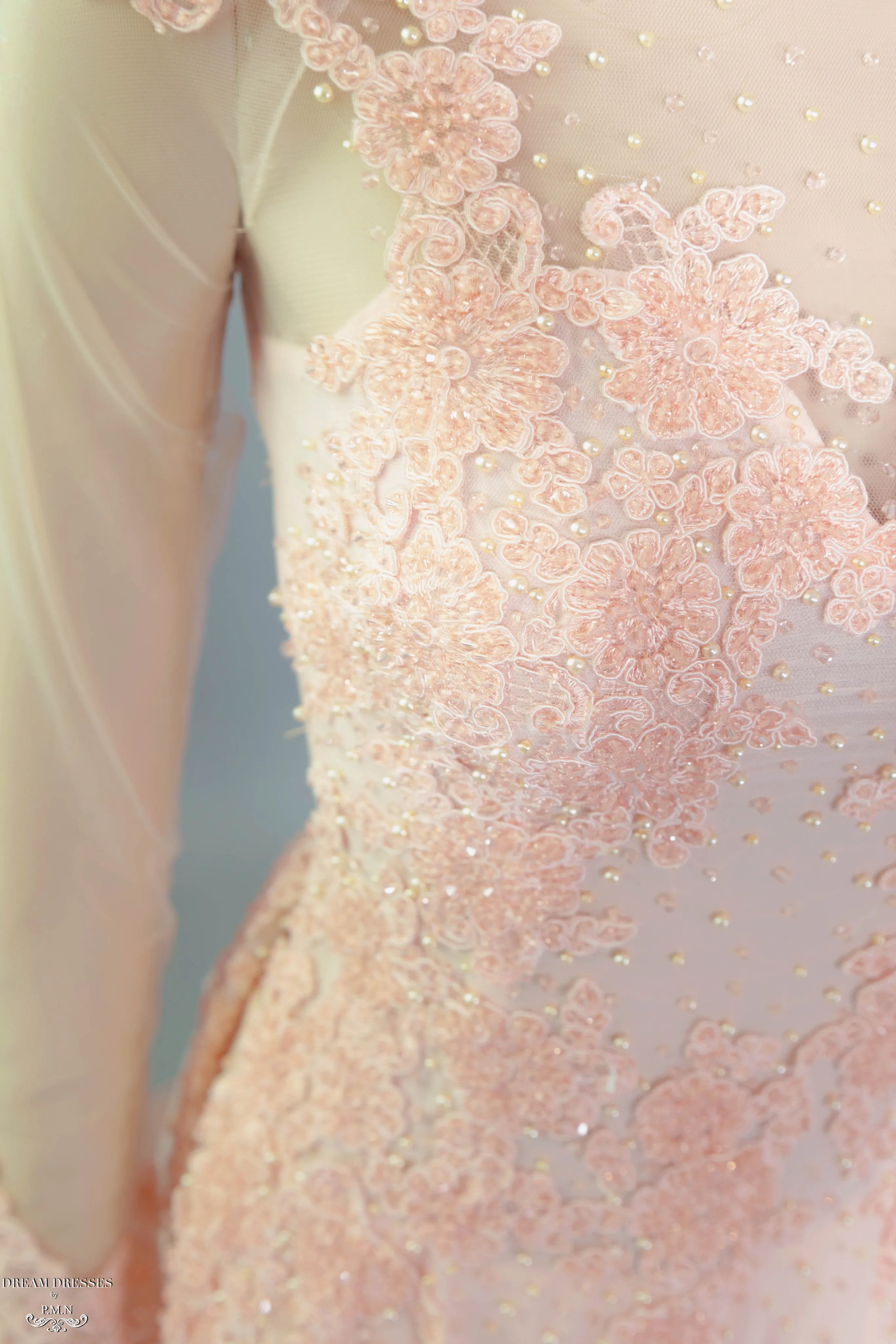 Blush Pink Bridal Ao Dai | Vietnamese Bridal Dress with Embellishment (#TALA)