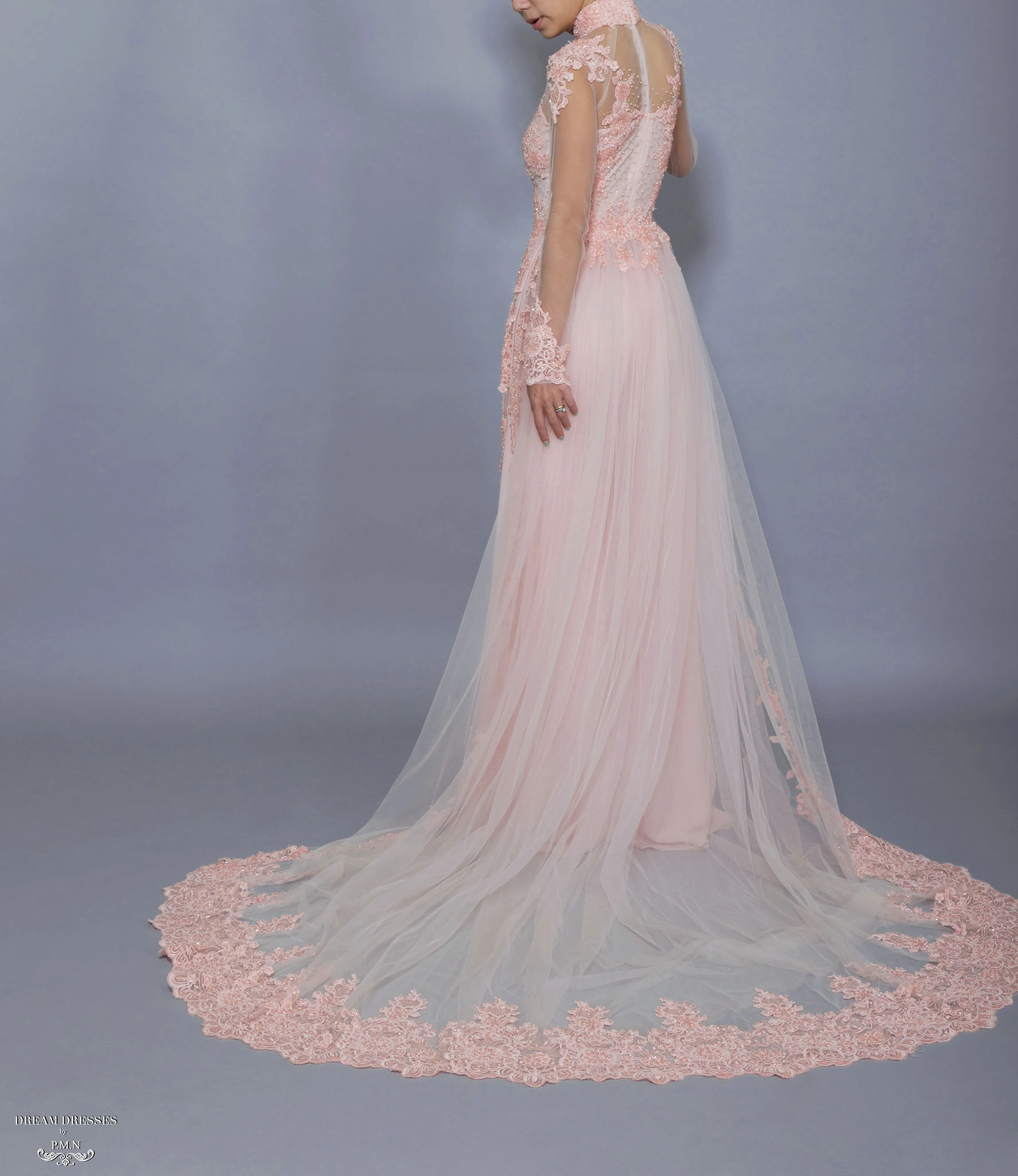 Blush Pink Bridal Ao Dai | Vietnamese Bridal Dress with Embellishment (#TALA)