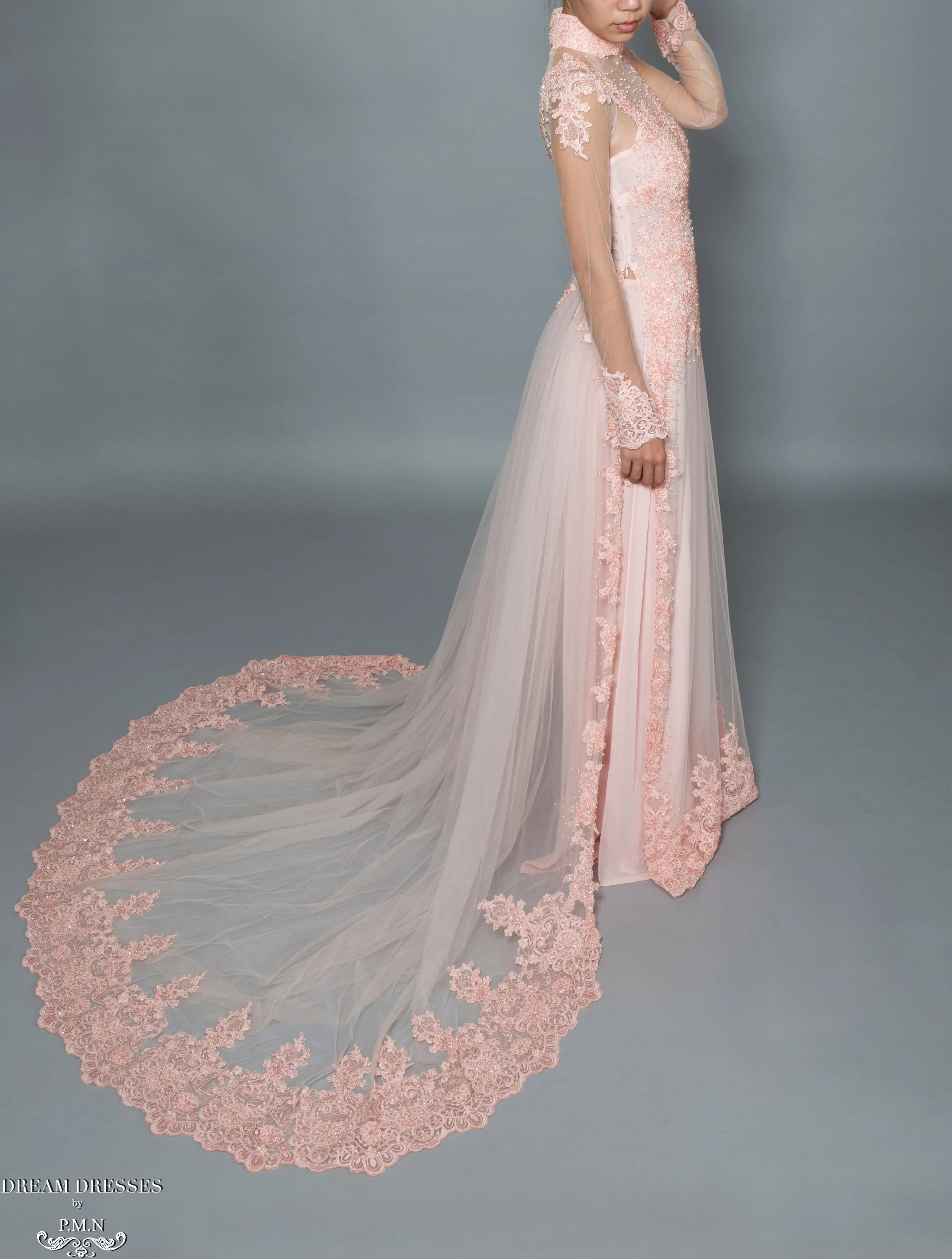 Blush Pink Bridal Ao Dai | Vietnamese Bridal Dress with Embellishment (#TALA)