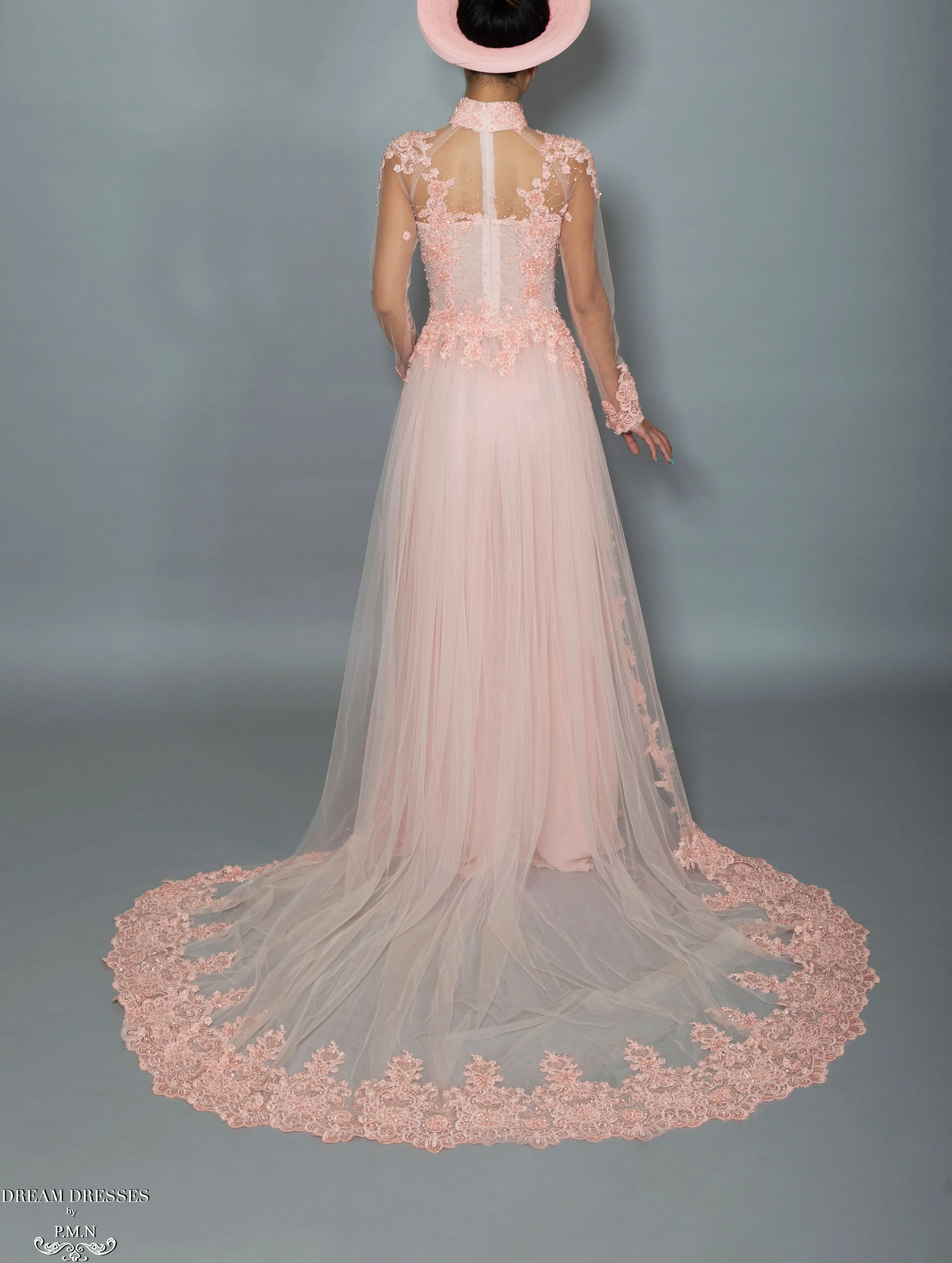 Blush Pink Bridal Ao Dai | Vietnamese Bridal Dress with Embellishment (#TALA)