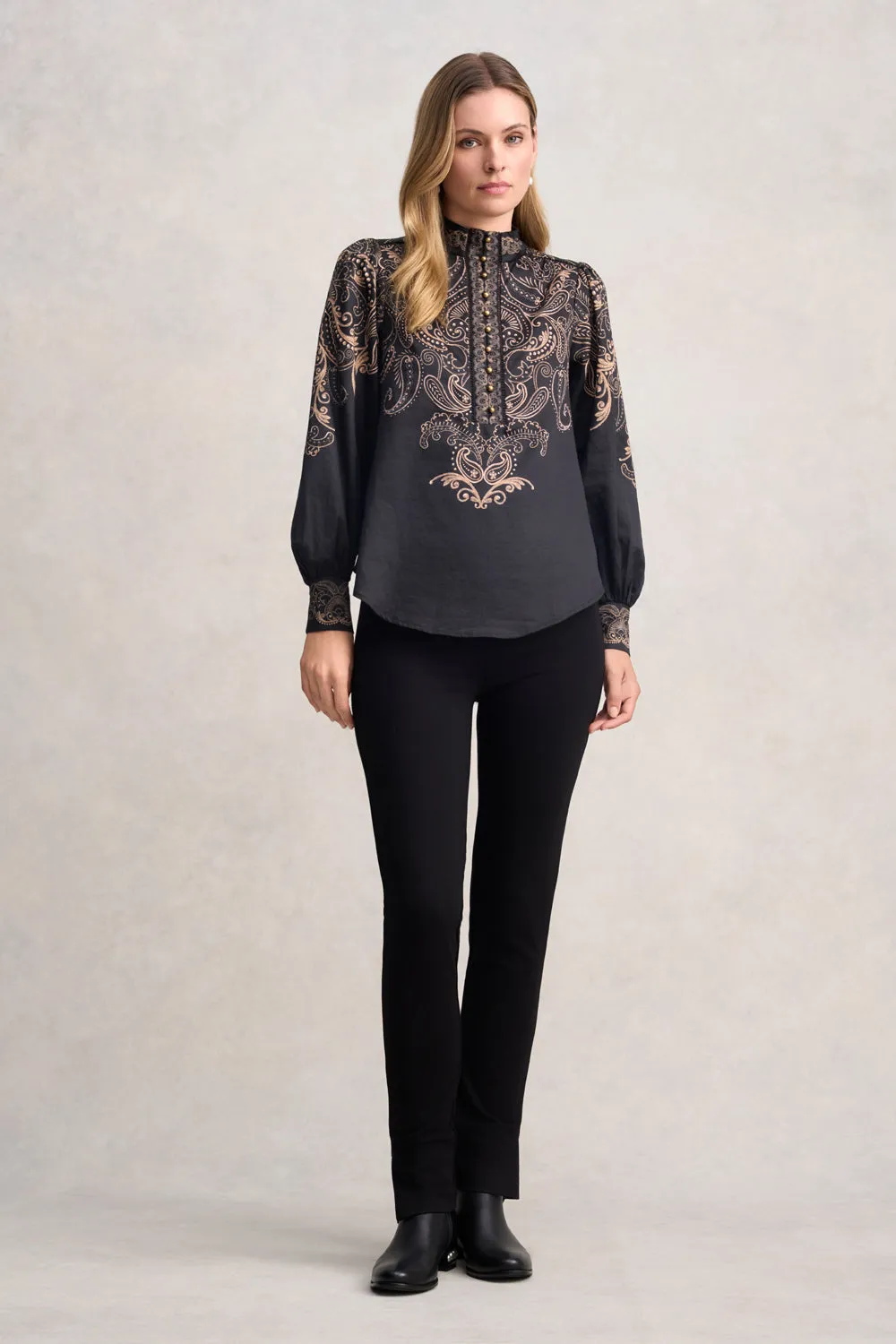 Border Print Blouse - Paisley Border Print
