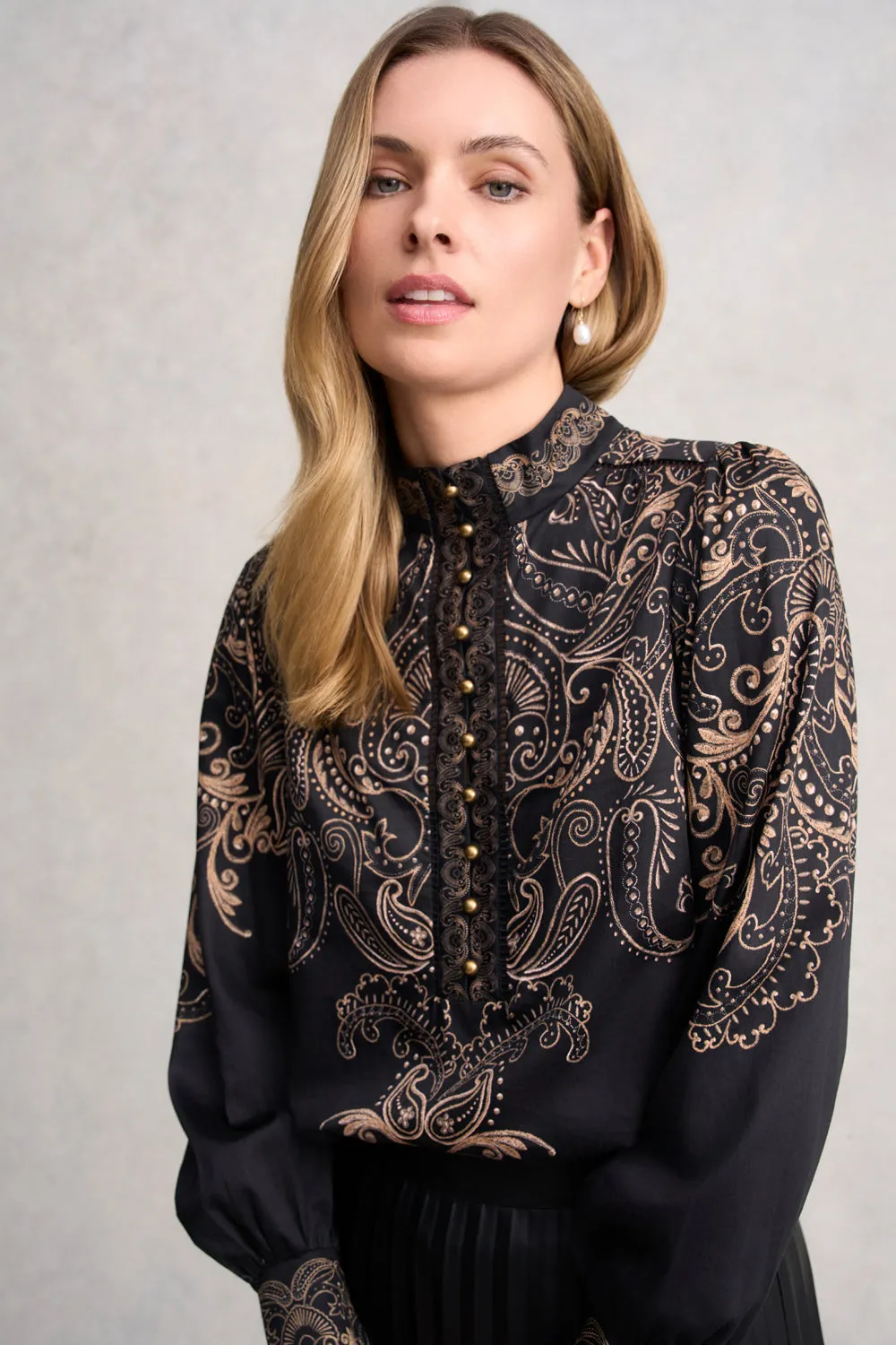 Border Print Blouse - Paisley Border Print