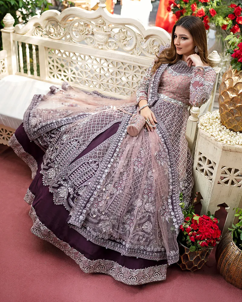 Bridal Lehenga with Front Open Gown Pakistani Dress