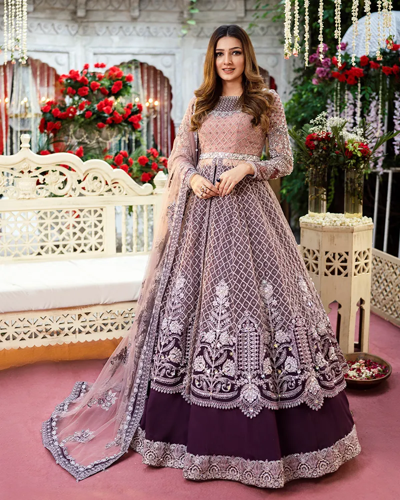 Bridal Lehenga with Front Open Gown Pakistani Dress