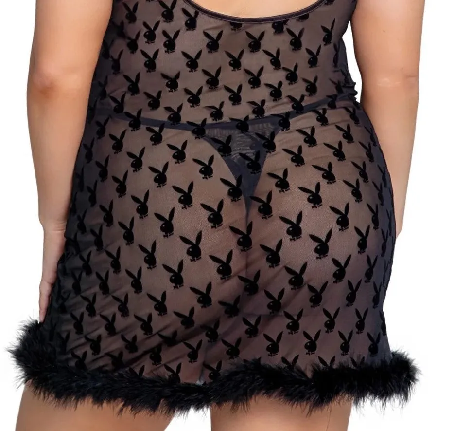 Bunny Noir Mesh Thong In Black - Playboy