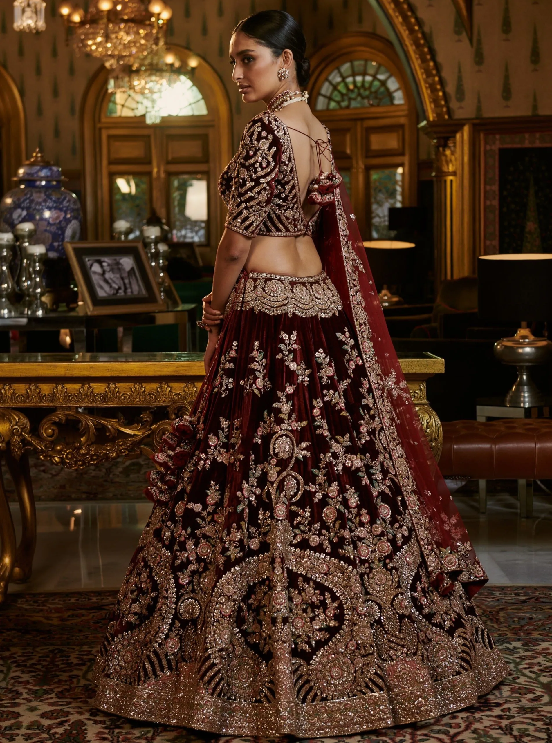 Burgundy Josheena Bridal Lehenga Set